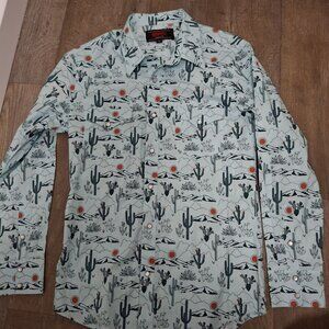 Rock & Roll Denim Modern Fit Cactus Print Western Pearl Snap Shirt M